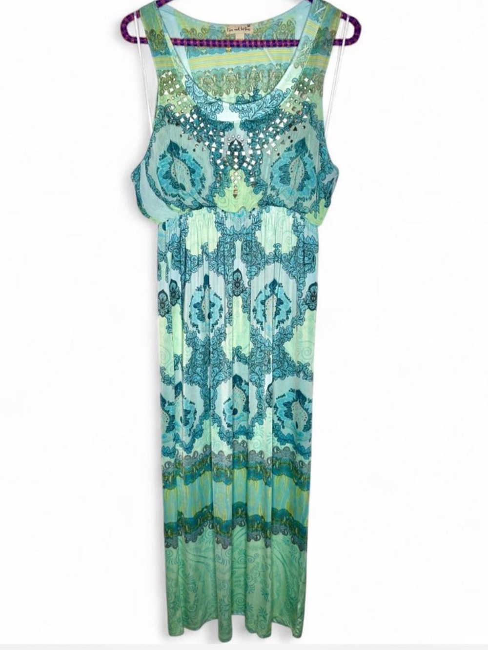 Live and Let Live y2k Blue Green Paisley Maxi Dress